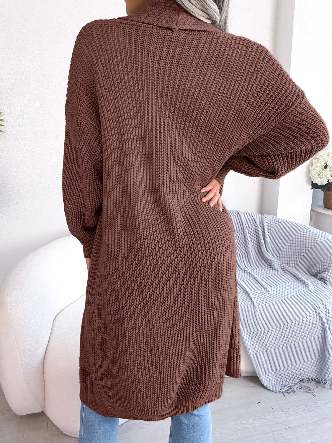 Open Front Dropped Shoulder Longline Cardigan - The Goddess Galleries
