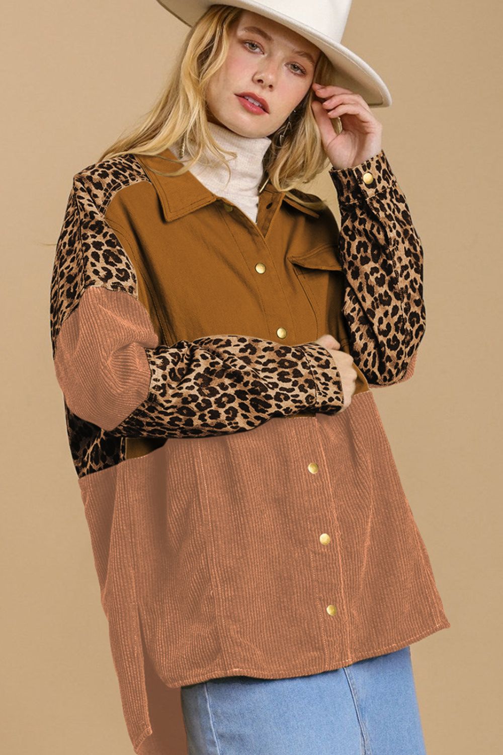 High-Low Leopard Snap Down Shacket - The Goddess Galleries
