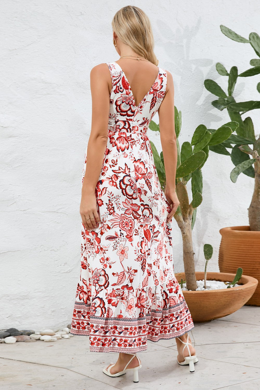 Printed V-Neck Wide Strap Dress - The Goddess Galleries