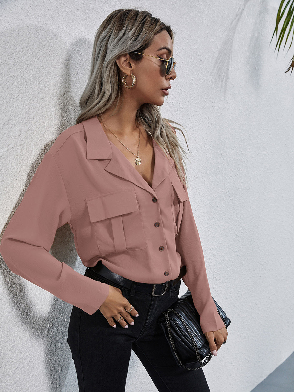 Collared Neck Button Down Shirt - The Goddess Galleries
