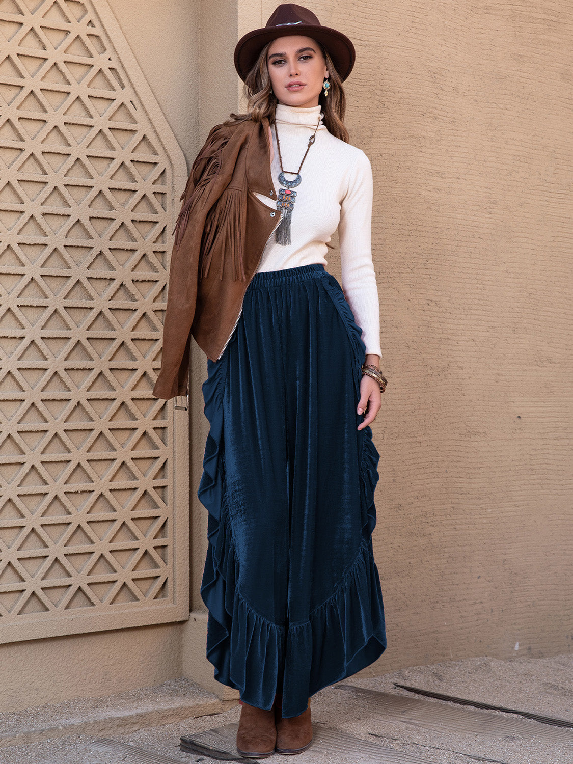 Slit Ruffled Wide Leg Pants - The Goddess Galleries