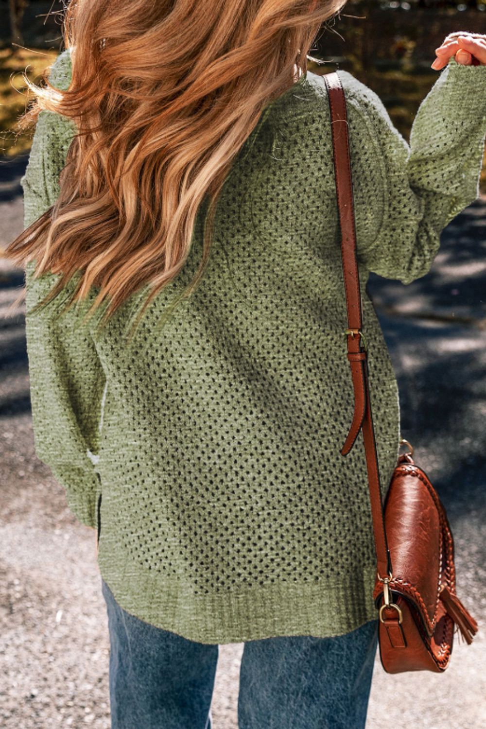 V-Neck Dropped Shoulder Long Sleeve Sweater - The Goddess Galleries