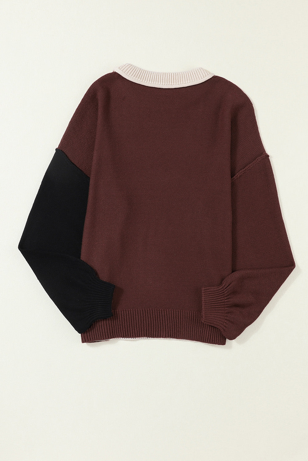 Contrast Round Neck Dropped Shoulder Sweater - The Goddess Galleries
