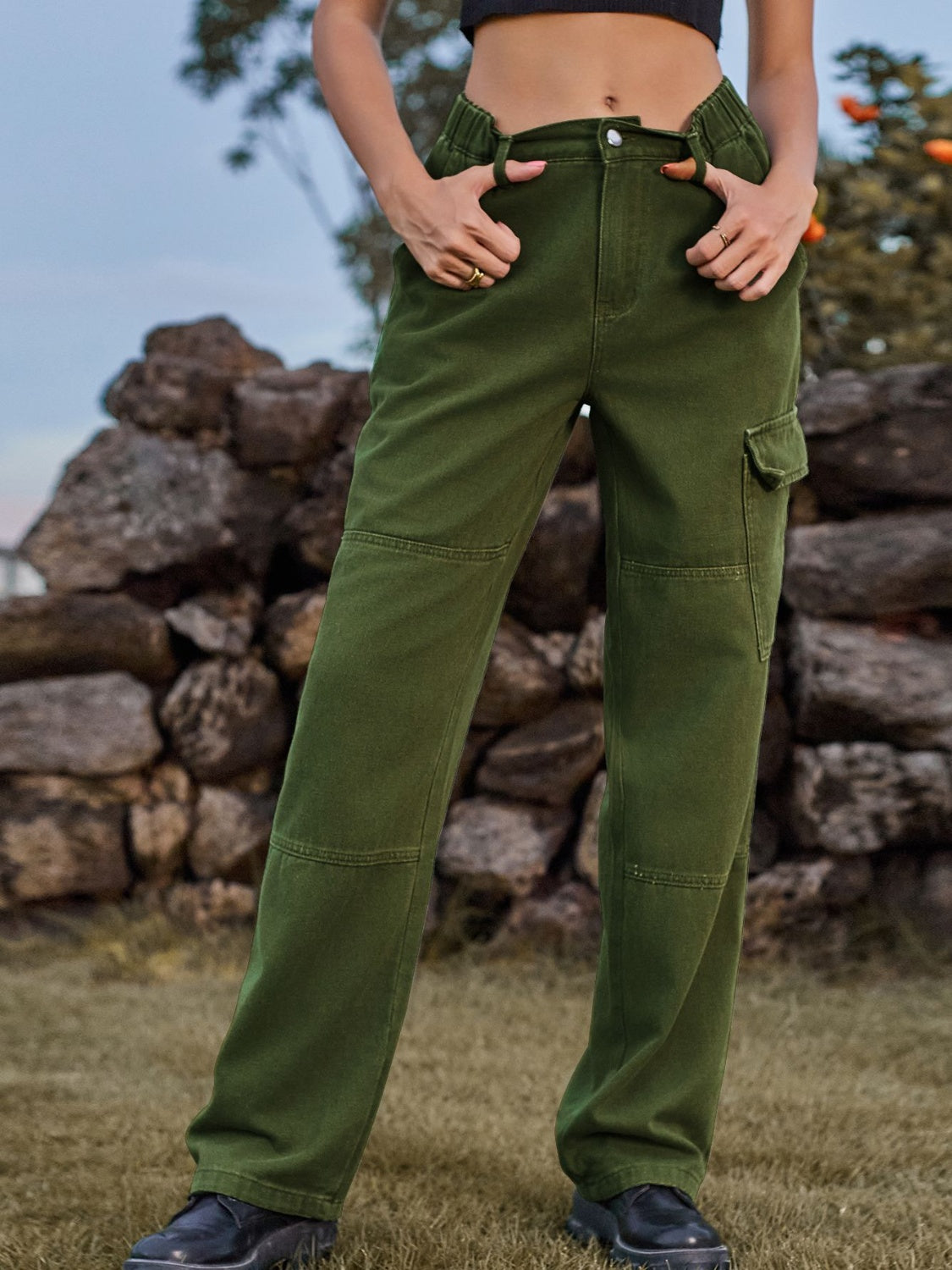 High Waist Cargo Straight Jeans - The Goddess Galleries