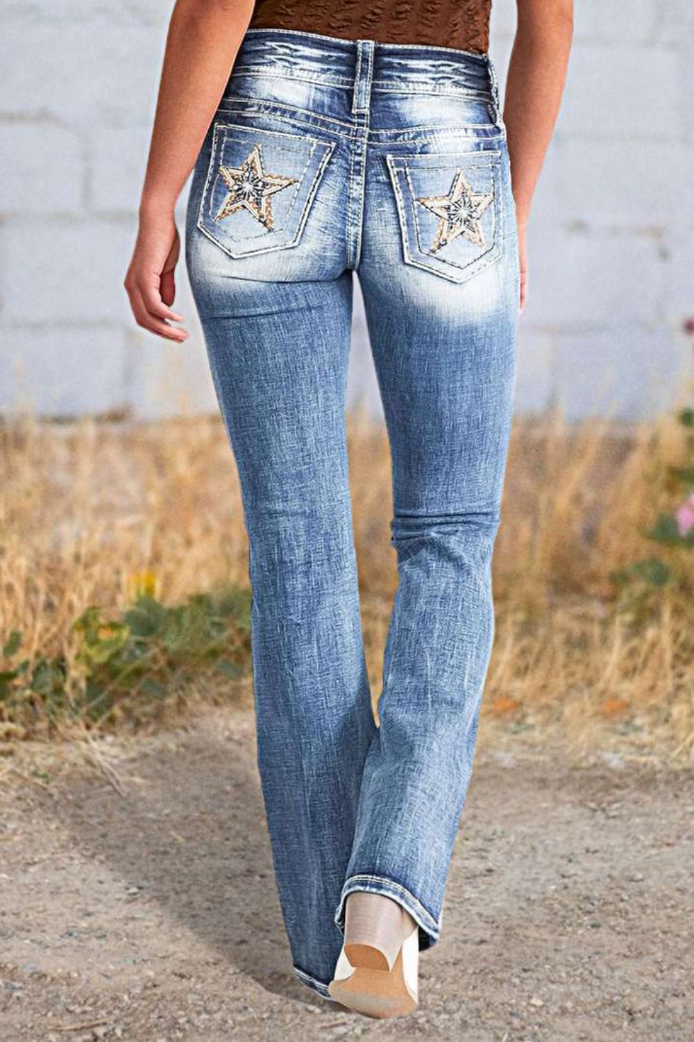 Star Embroidered Bootcut Jeans - The Goddess Galleries