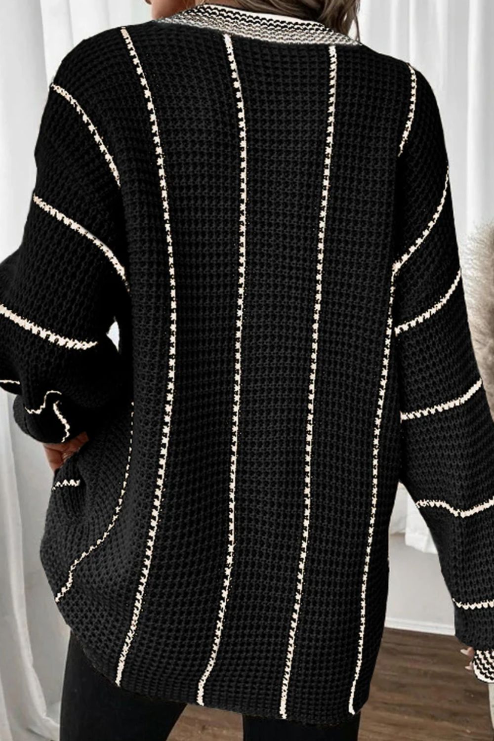 Striped V-Neck Long Sleeve Sweater - The Goddess Galleries