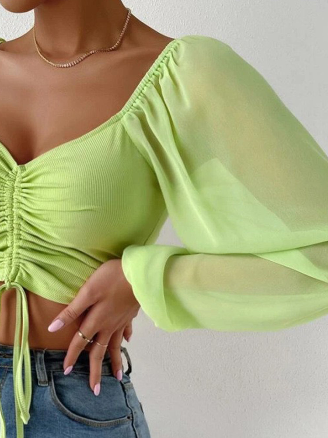 Drawstring Sweetheart Neck Cropped Top - The Goddess Galleries