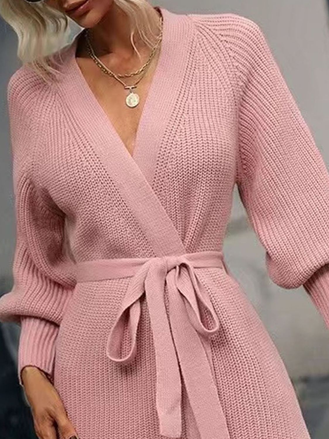 Open Front Lantern Sleeve Tied Cardigan - The Goddess Galleries