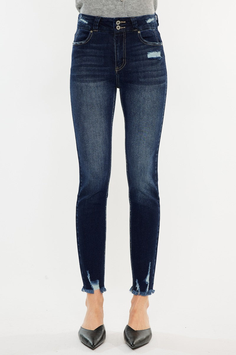 Kancan Full Size Cat's Whiskers Raw Hem High Waist Jeans - The Goddess Galleries