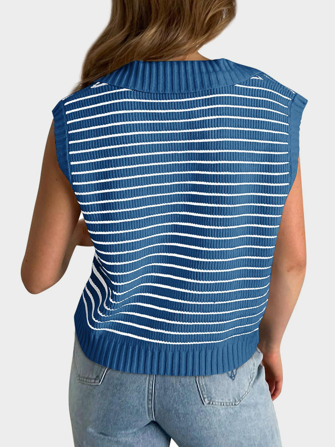 Mandy Collared Neck Striped Sweater Vest - The Goddess Galleries