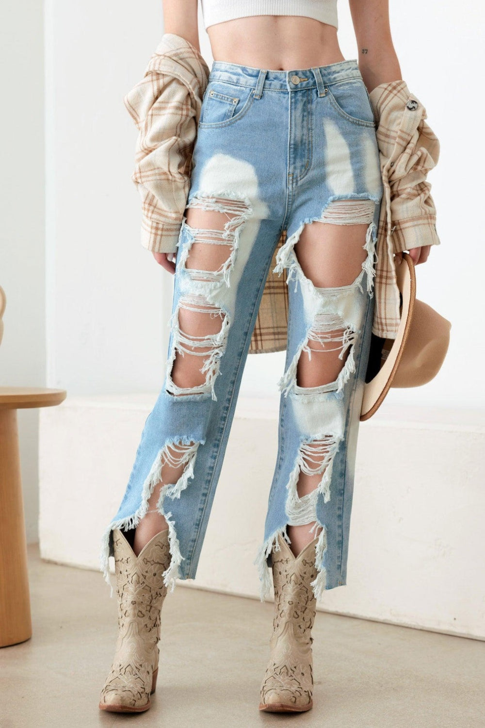 Litz La Frayed Cut Distressed Jeans - The Goddess Galleries