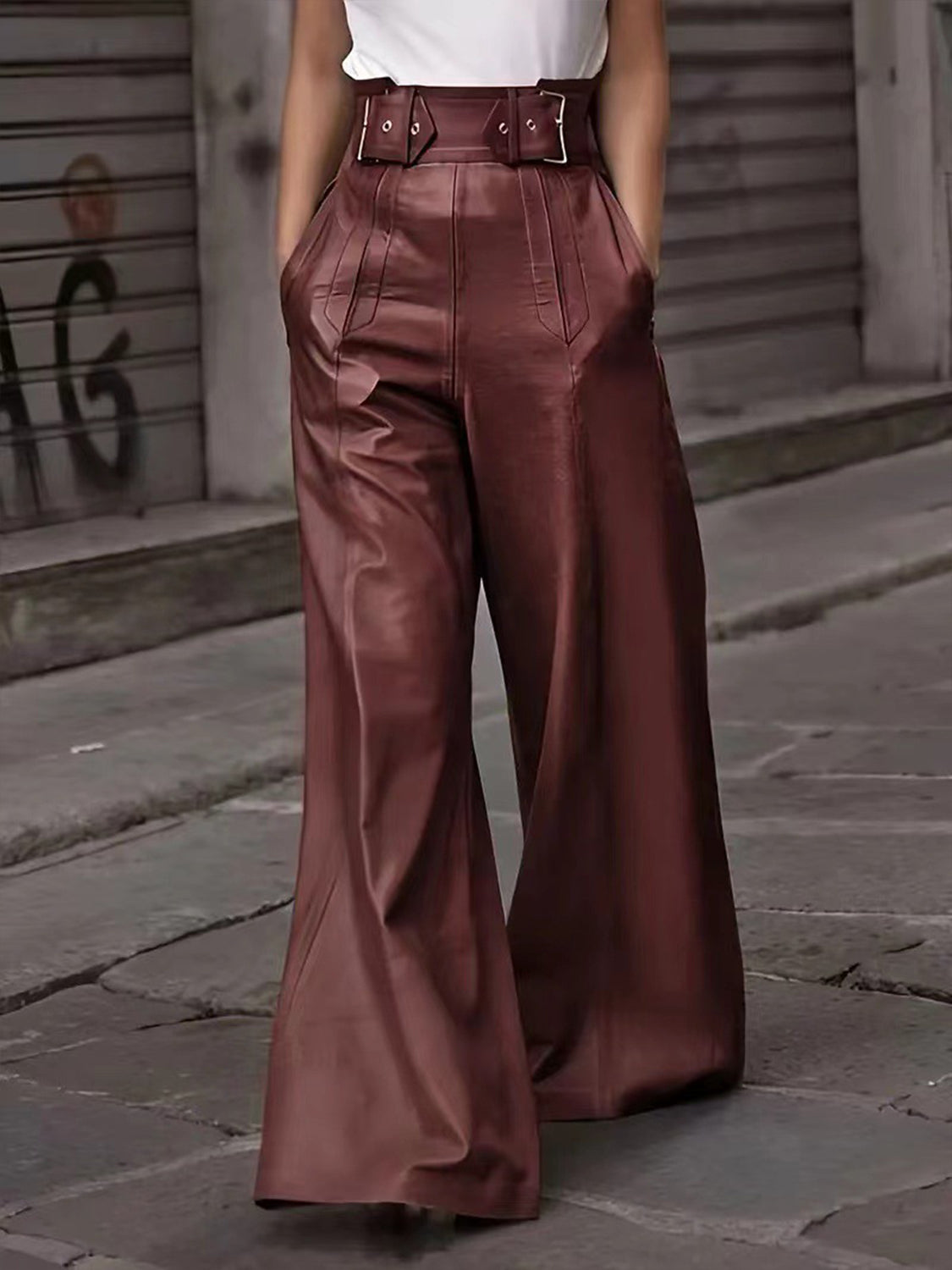 Half Elastic Waist Wide Leg Pants - The Goddess Galleries