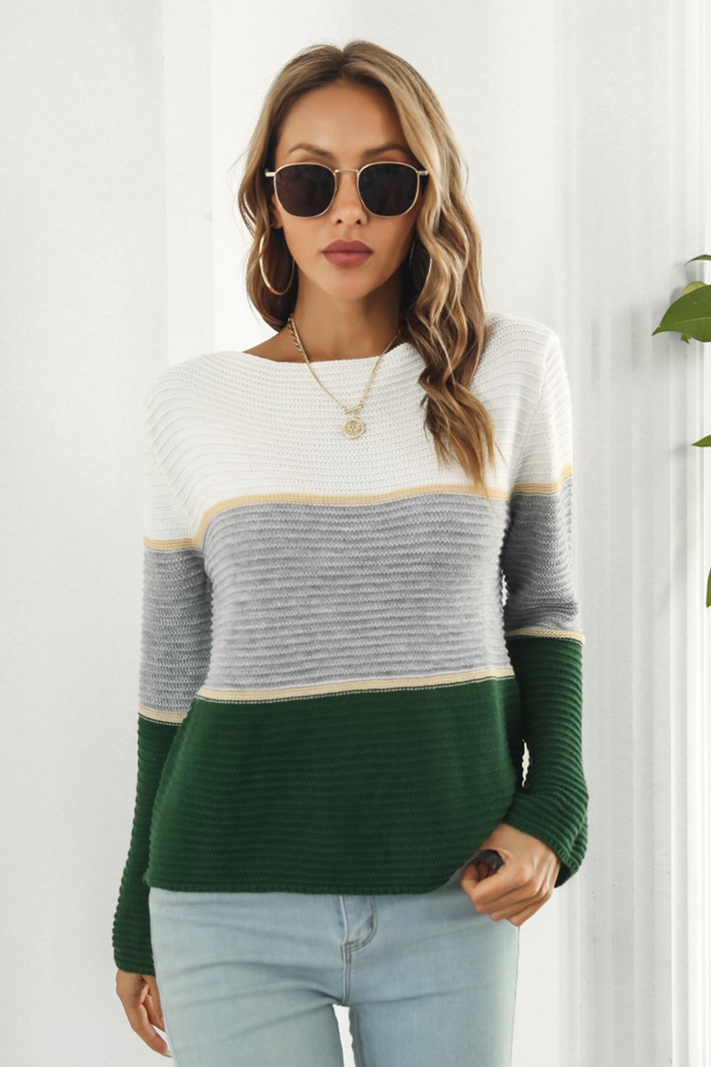 Color Block Horizontal Ribbing Sweater - The Goddess Galleries