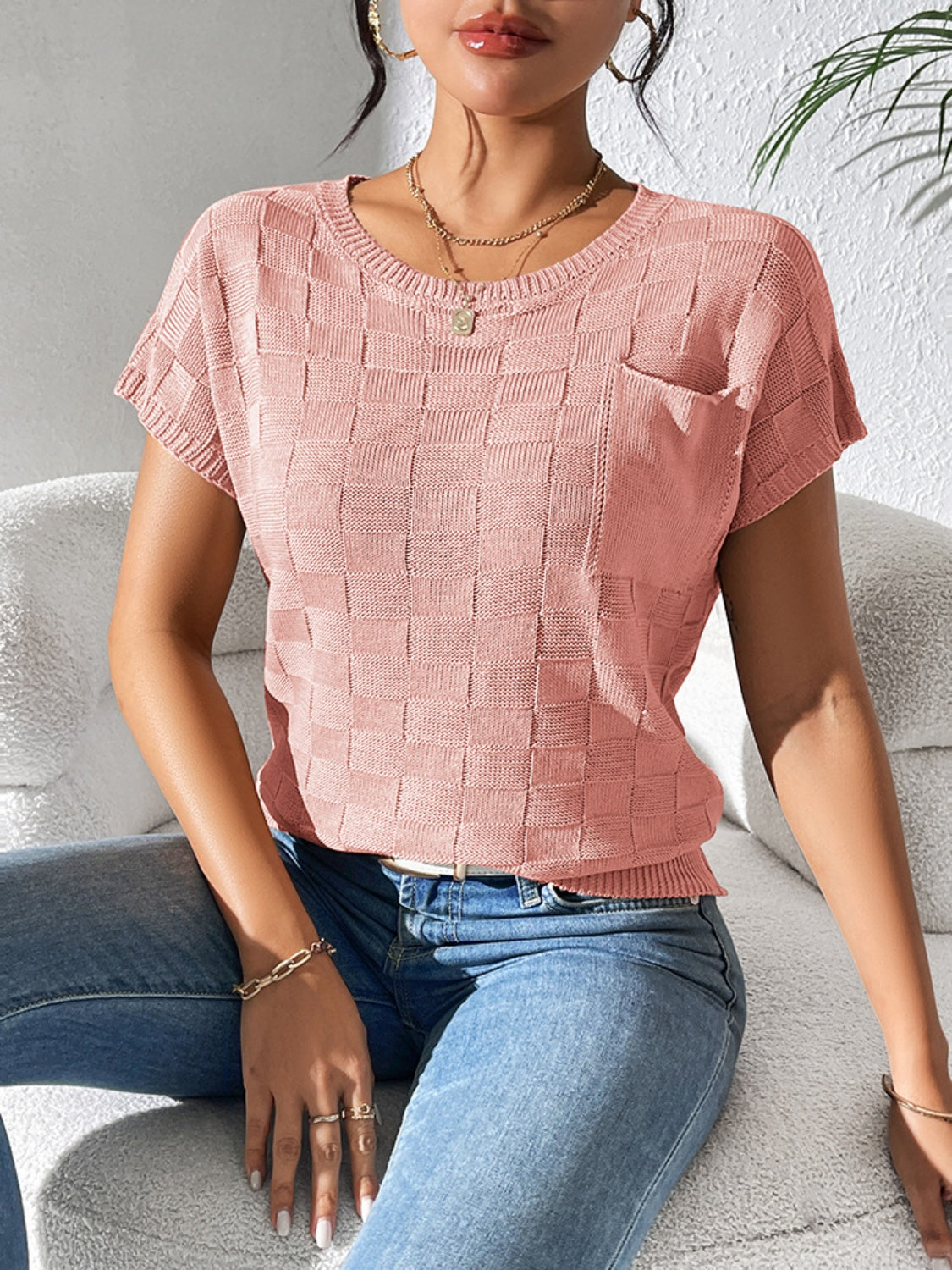 Round Neck Short Sleeve Knit Top - The Goddess Galleries