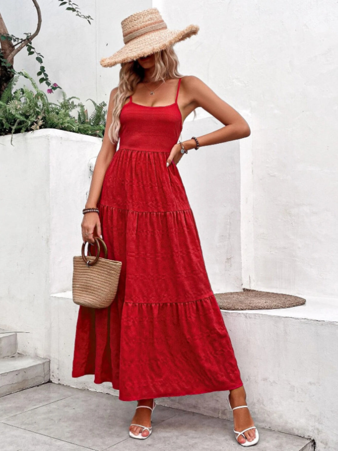 Bow Back Tiered Maxi Cami Dress - The Goddess Galleries