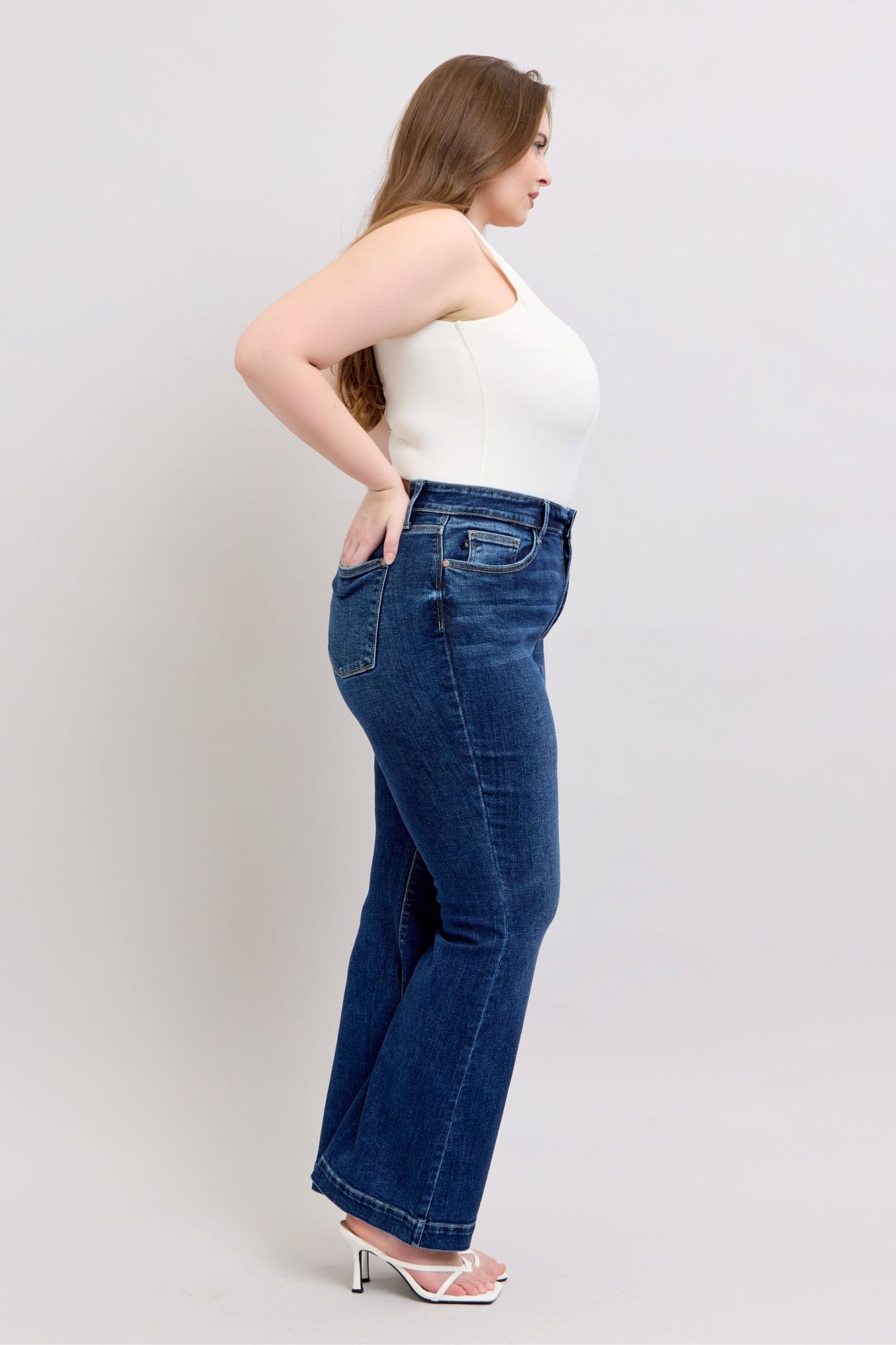 Judy Blue Full Size High Rise Flare Jeans with Pockets Plus Size - The Goddess Galleries