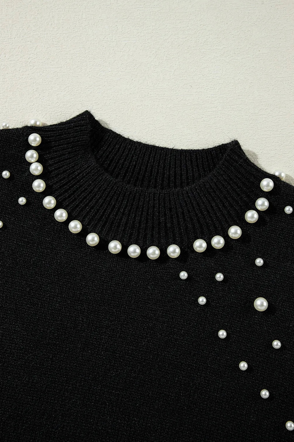 Pearl Detail Mock Neck Long Sleeve Sweater - The Goddess Galleries
