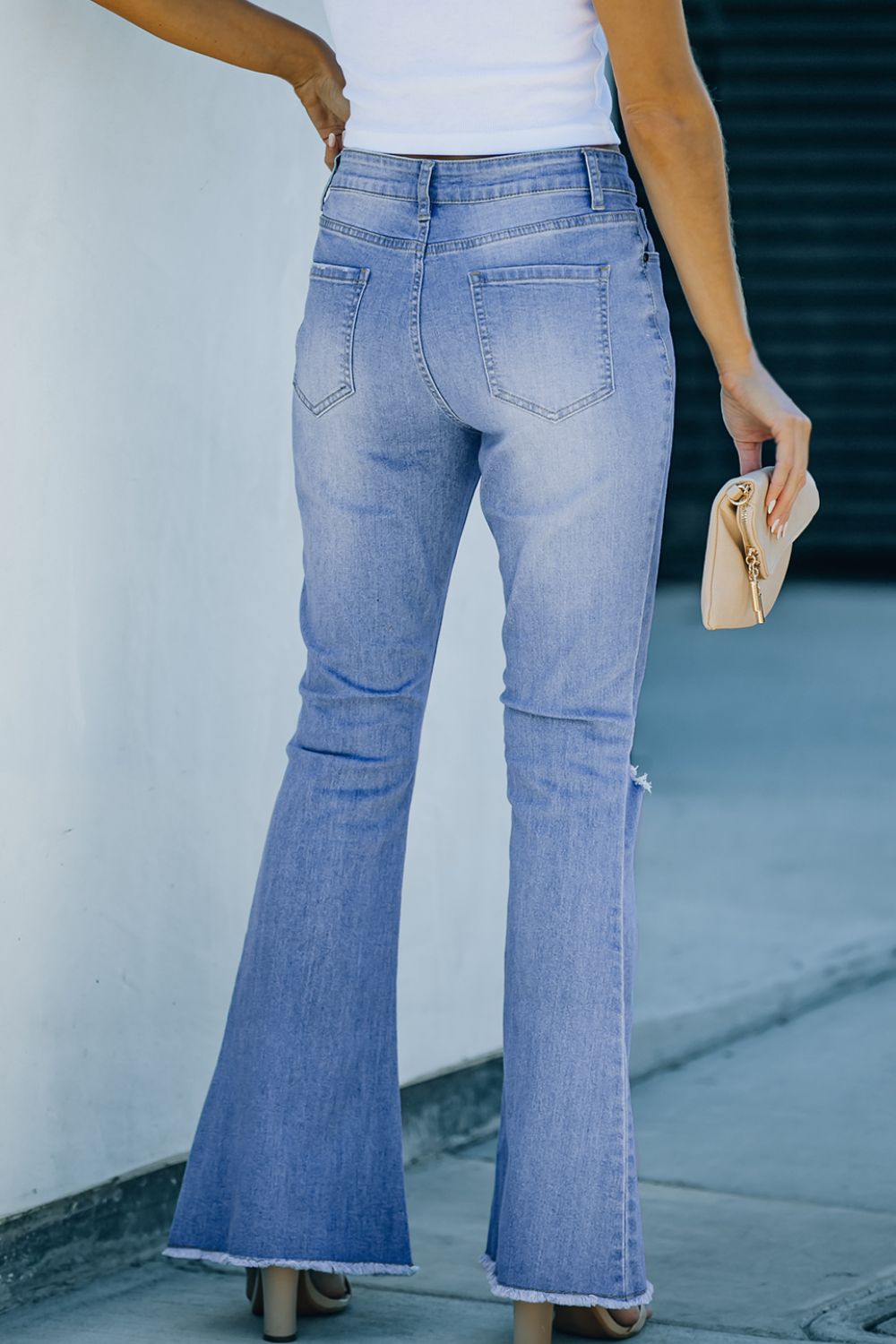 Button-Fly Distressed Raw Hem Flare Jeans - The Goddess Galleries