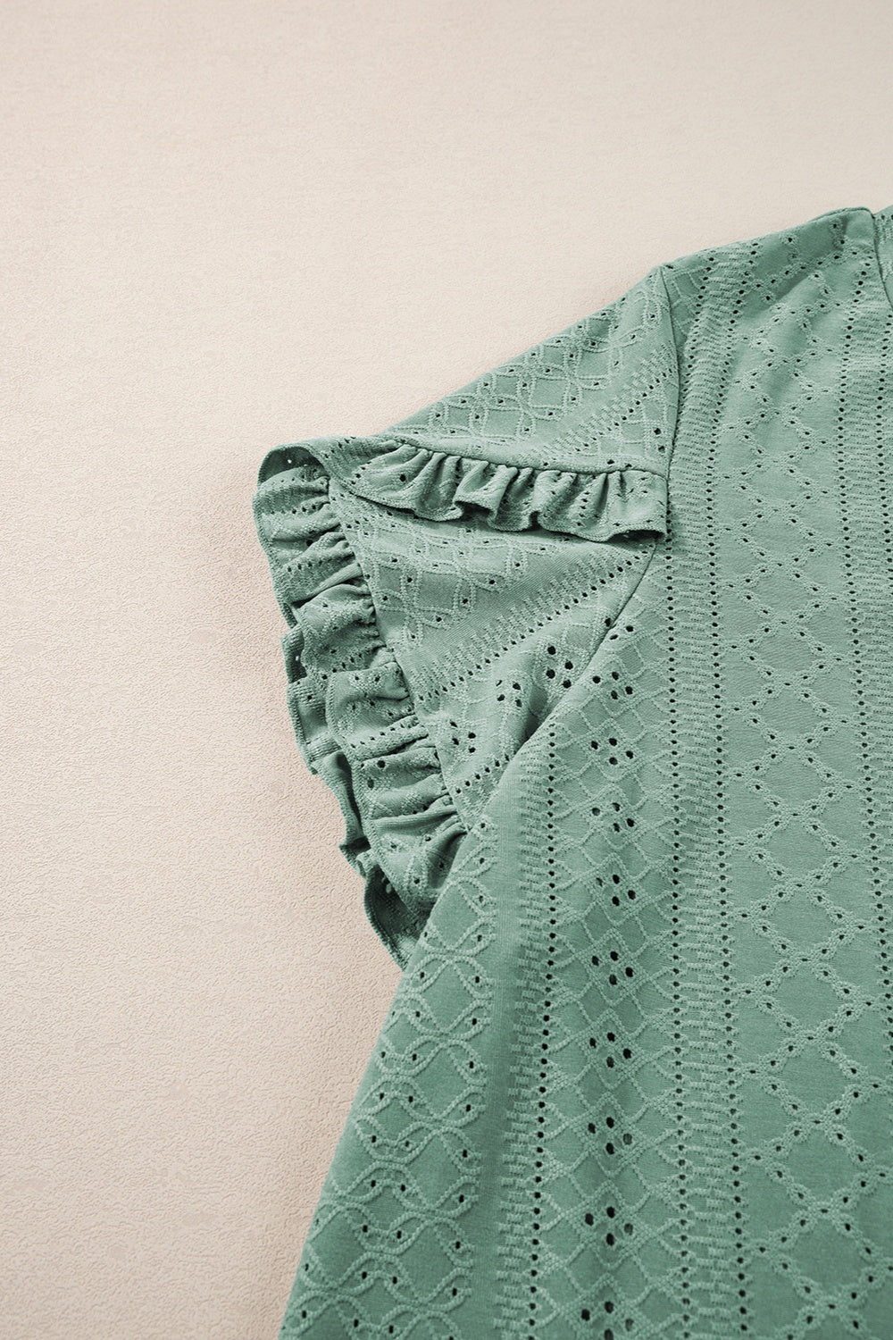 Plus Size Eyelet V-Neck Petal Sleeve Blouse - The Goddess Galleries