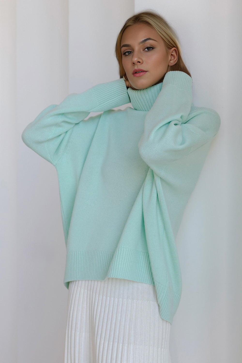 Basic Bae Turtleneck Dropped Shoulder Long Sleeve Sweater - The Goddess Galleries