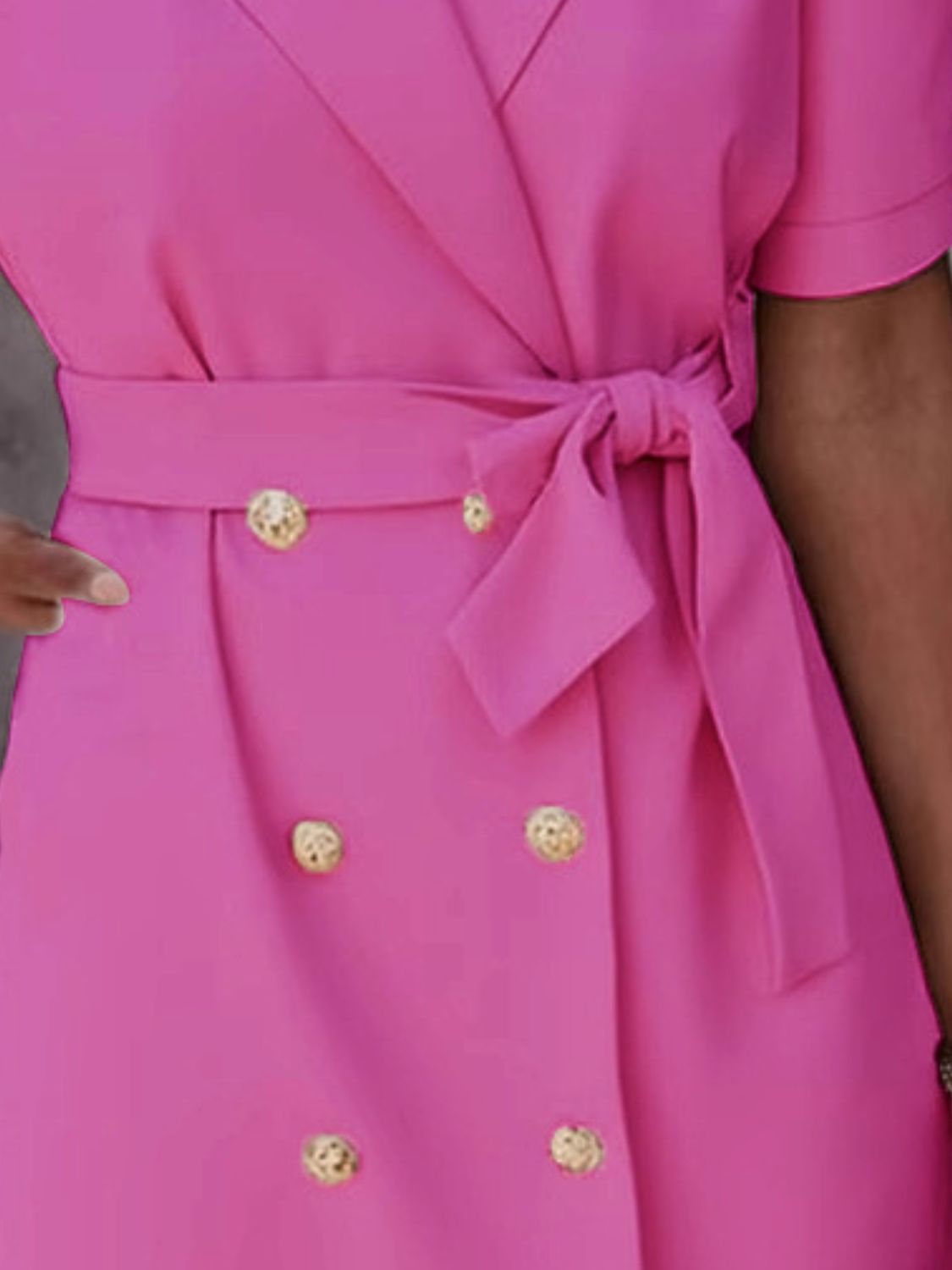 Lapel Collar Short Sleeve Tie Waist Mini Dress - The Goddess Galleries