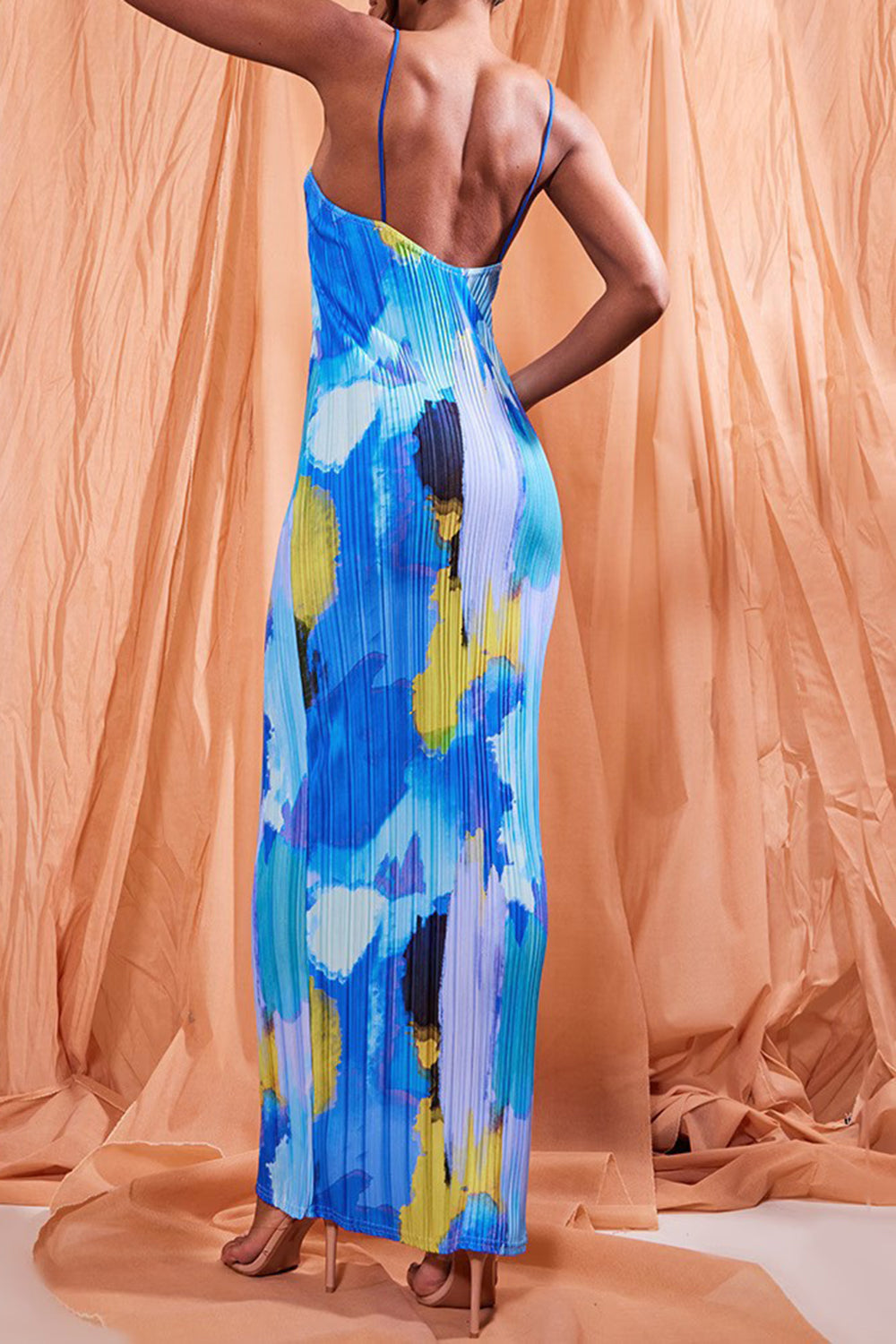 Backless Printed Maxi Cami Dress - The Goddess Galleries