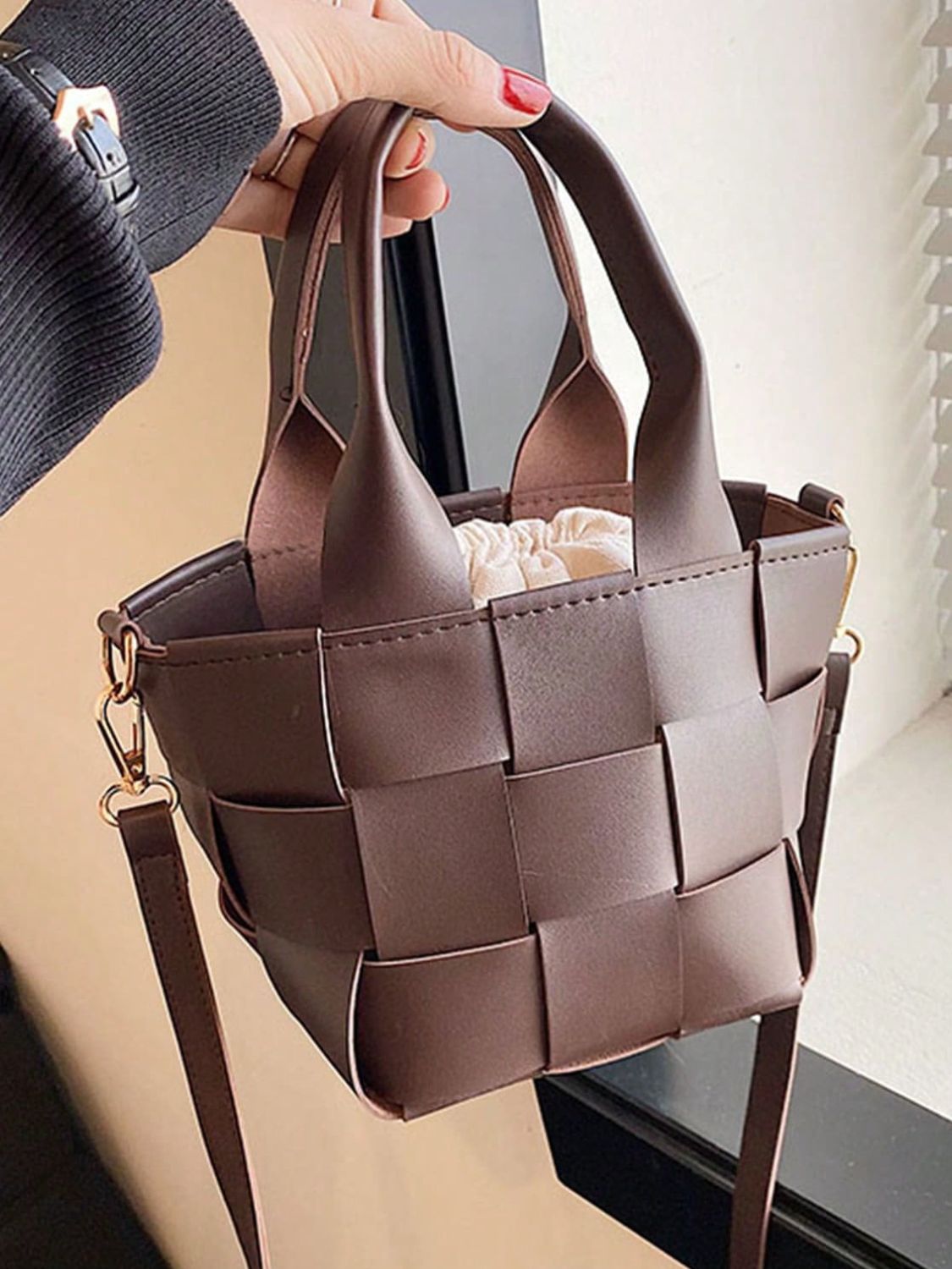 PU Leather Braided Bucket Bag - The Goddess Galleries
