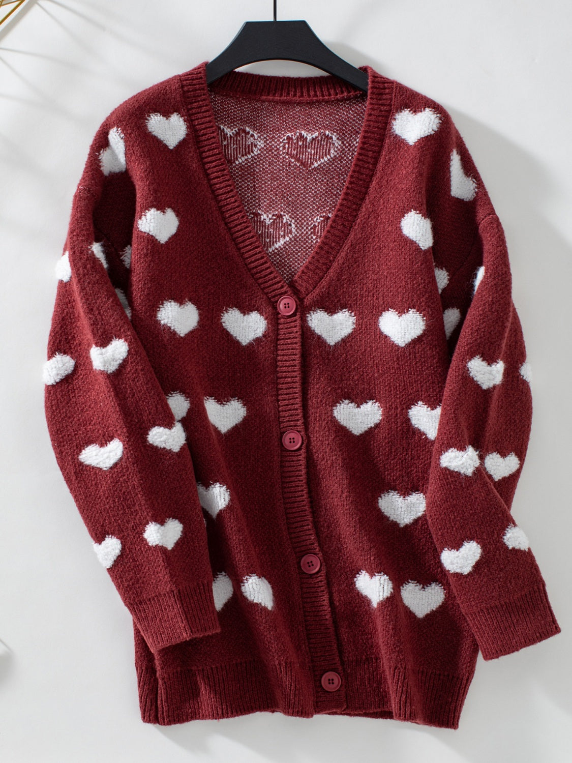 Heart V-Neck Button Up Long Sleeve Cardigan - The Goddess Galleries
