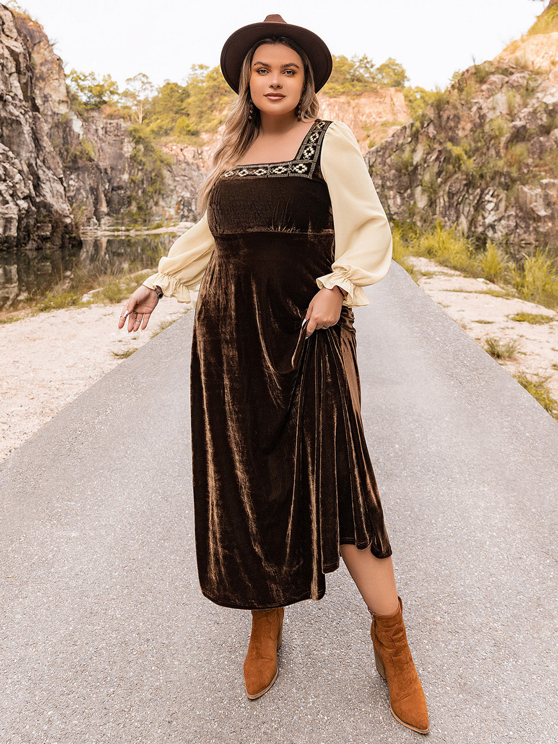 Plus Size Embroidered Square Neck Dress - The Goddess Galleries