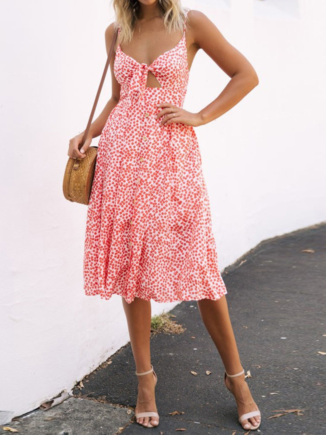 Cutout Smocked Sweetheart Neck Cami Dress - The Goddess Galleries