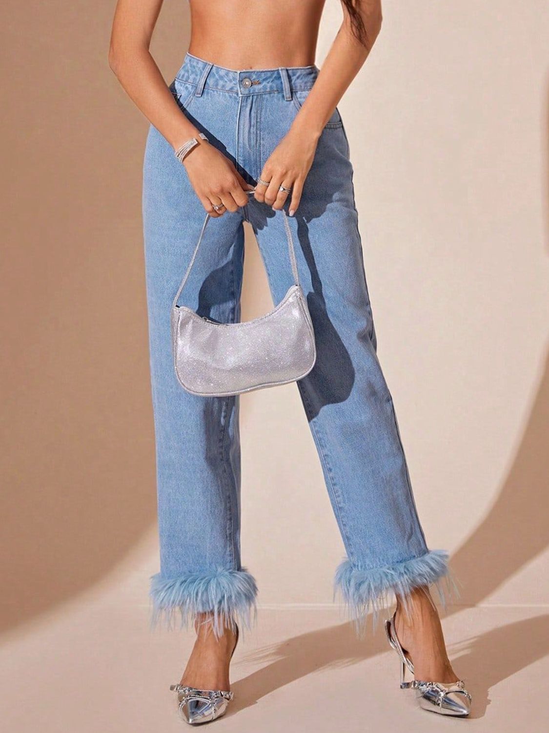 Plush Hem High Rise Straight Jeans - The Goddess Galleries