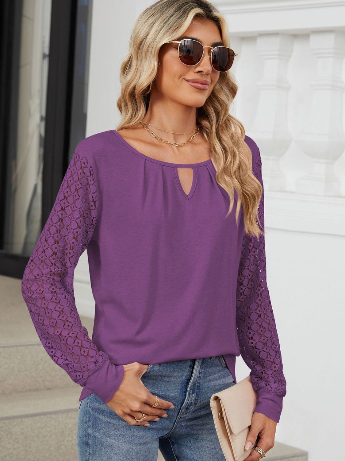 Cutout Round Neck Long Sleeve T-Shirt - The Goddess Galleries