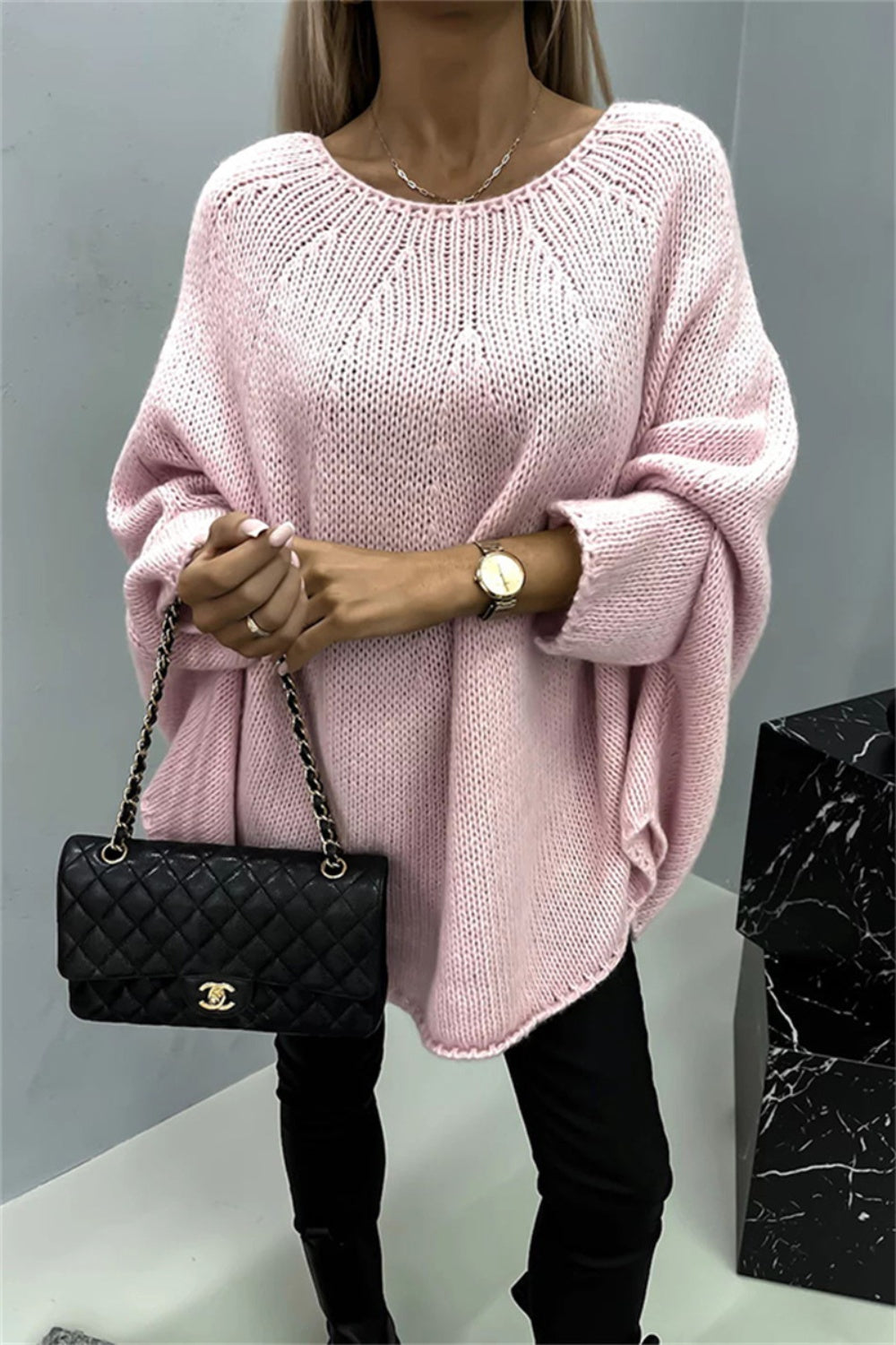 Round Neck Batwing Sleeve Sweater - The Goddess Galleries