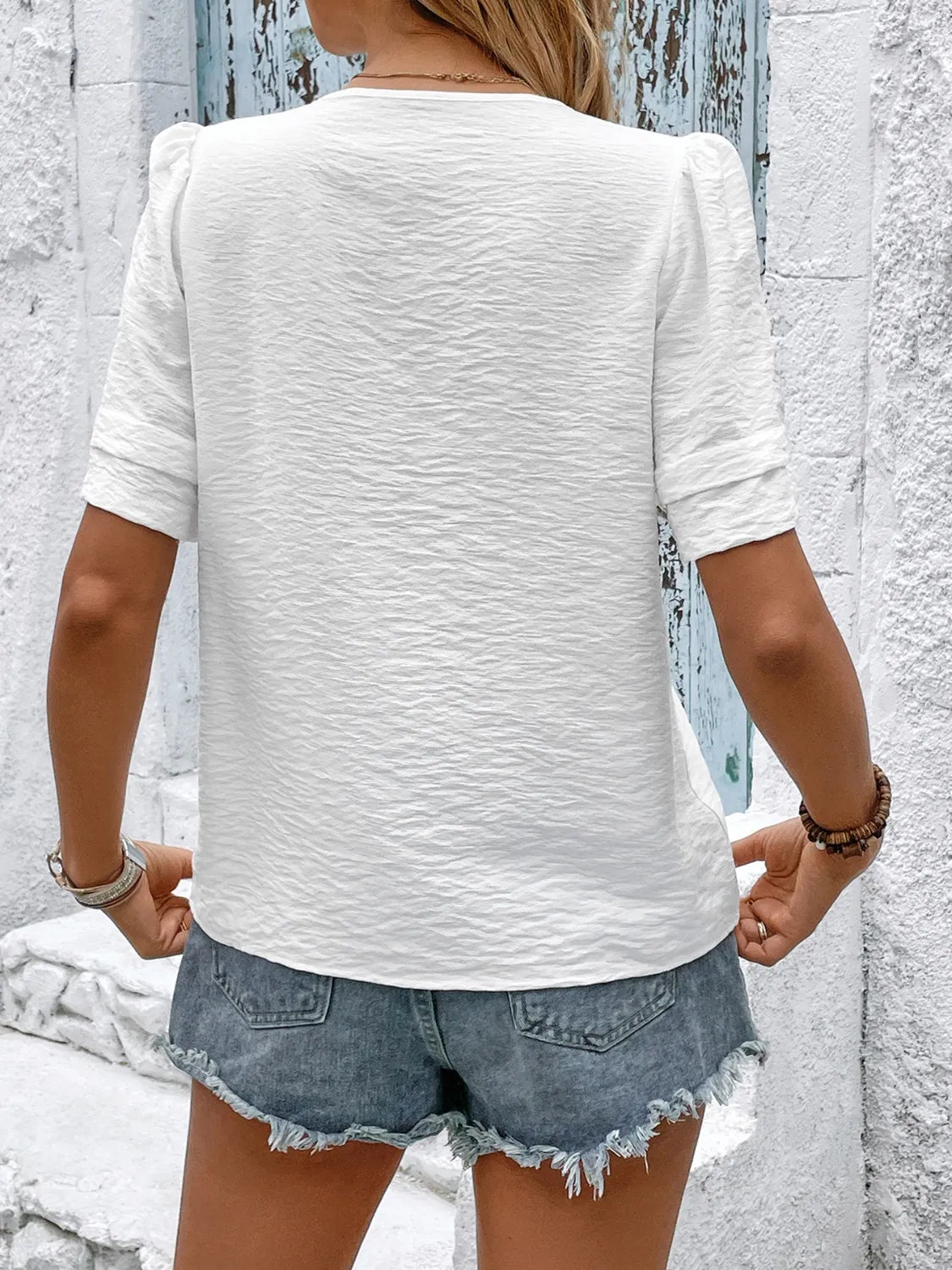 Embroidered V-Neck Short Sleeve Top - The Goddess Galleries