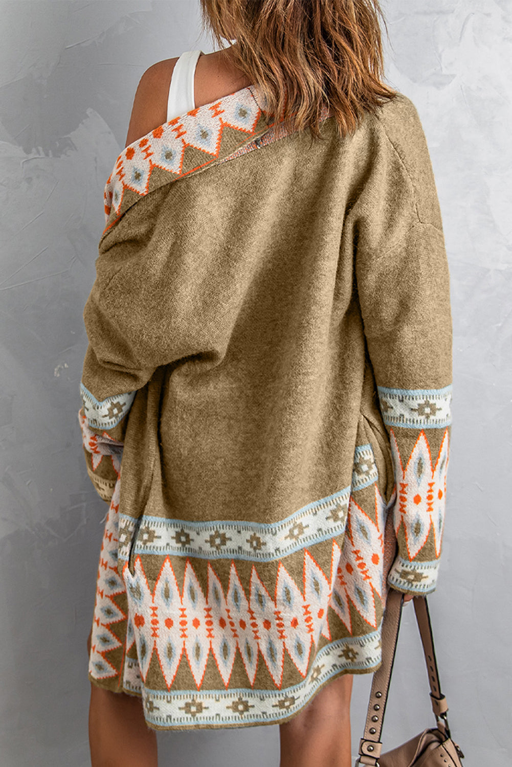 Geometric Open Front Long Sleeve Cardigan - The Goddess Galleries