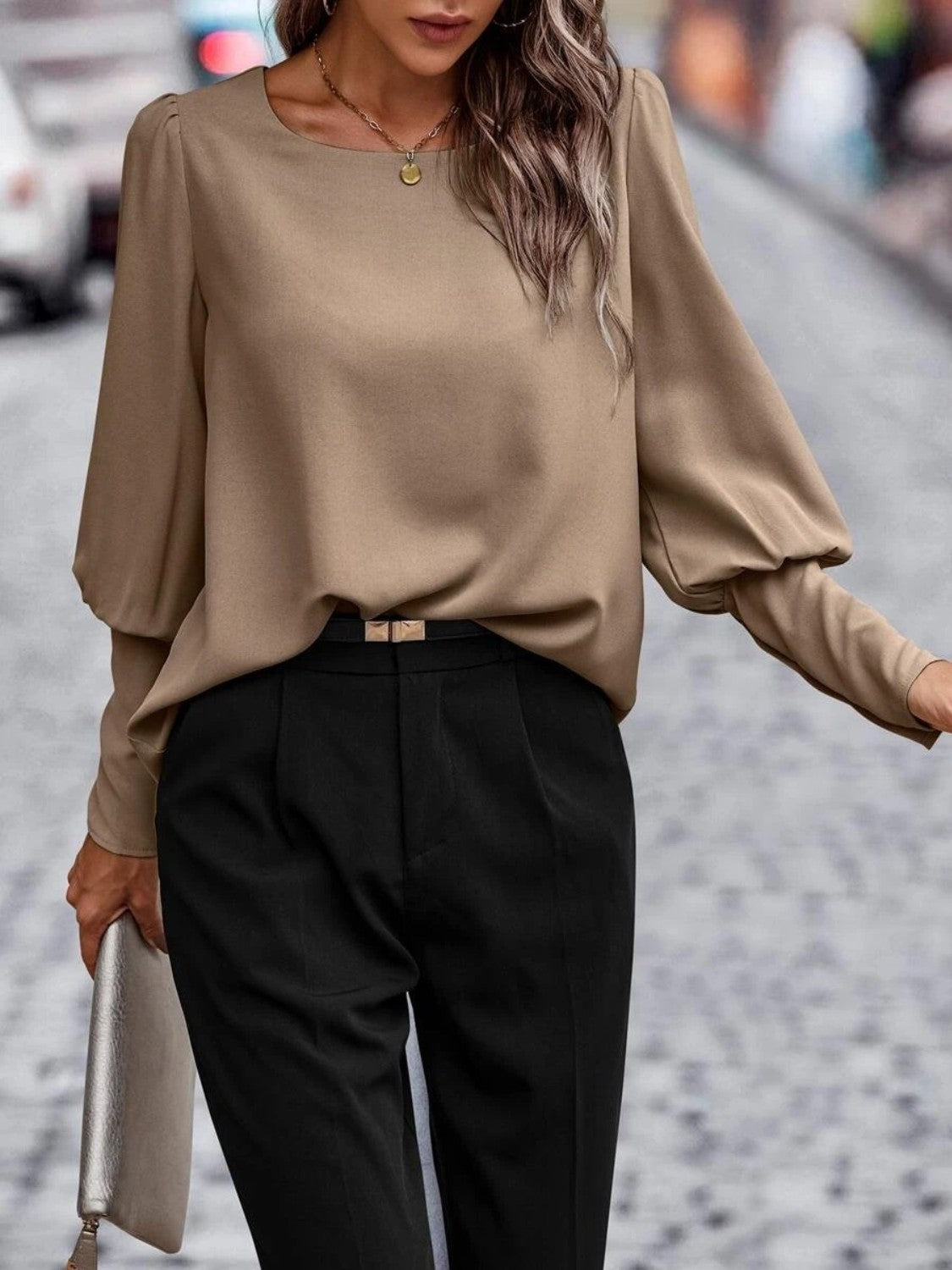 Round Neck Lantern Sleeve Blouse - The Goddess Galleries