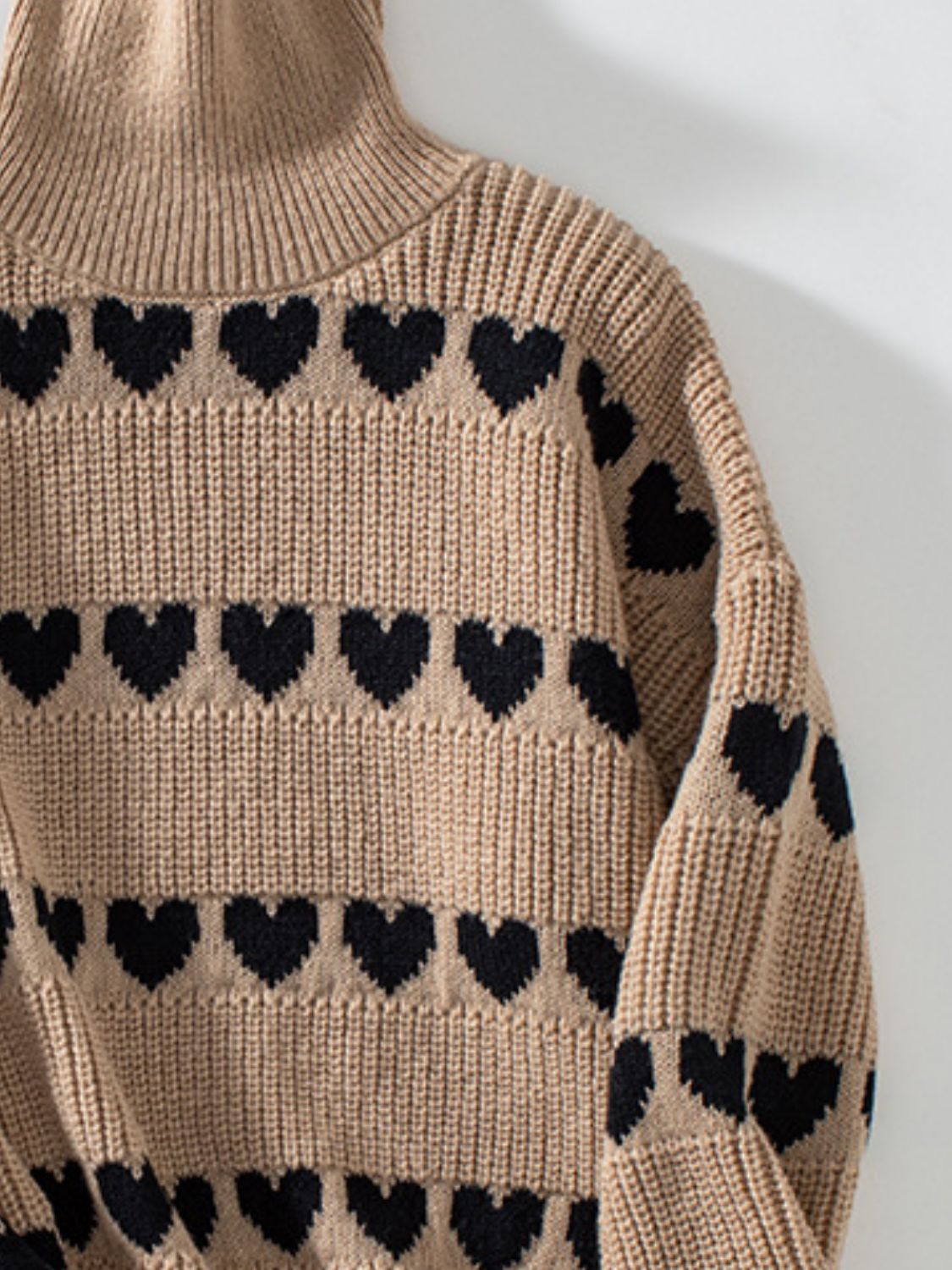 Heart Turtleneck Dropped Shoulder Sweater - The Goddess Galleries