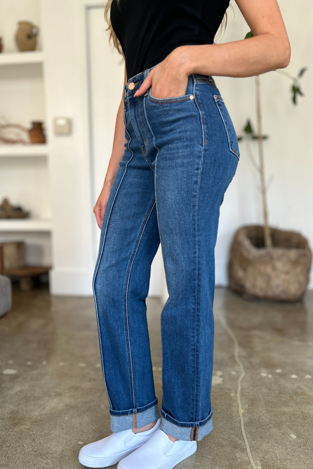 Judy Blue Full Size High Waist Front Seam Detail Straight Jeans - The Goddess Galleries