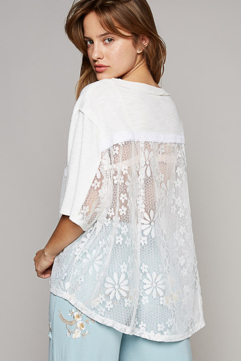 POL Round Neck Short Sleeve Lace Top - The Goddess Galleries