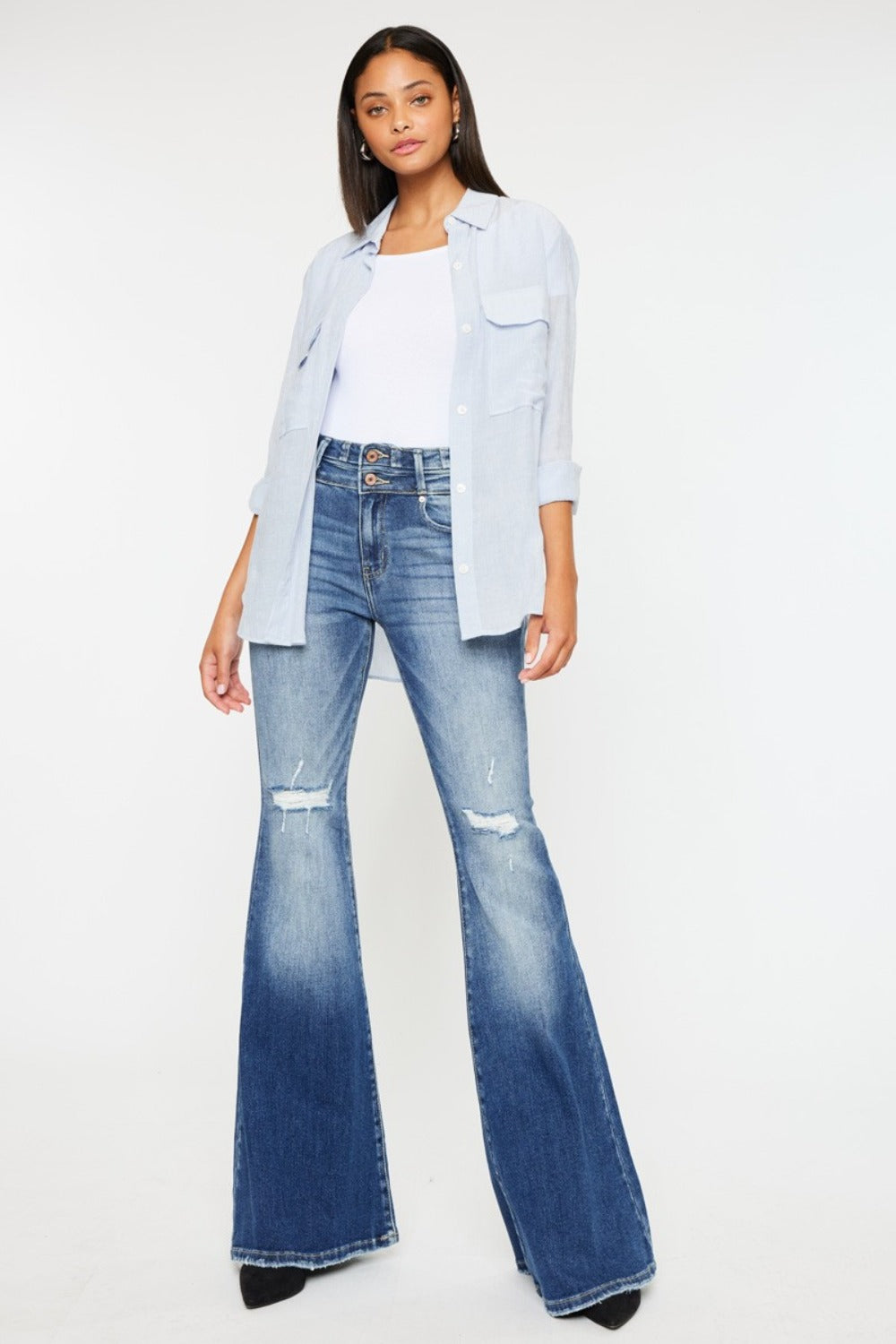 Kancan High Rise Wide Waistband Flare Jeans - The Goddess Galleries