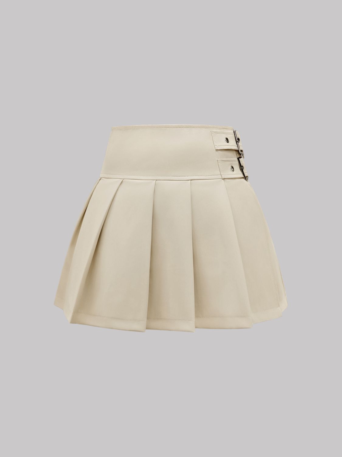 Buckle Decor Pleated Mini Skirt - The Goddess Galleries