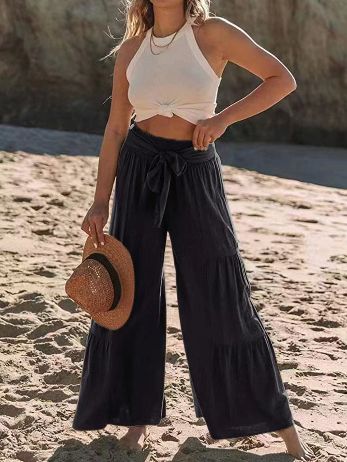 Tied Ruched Wide Leg Pants - The Goddess Galleries