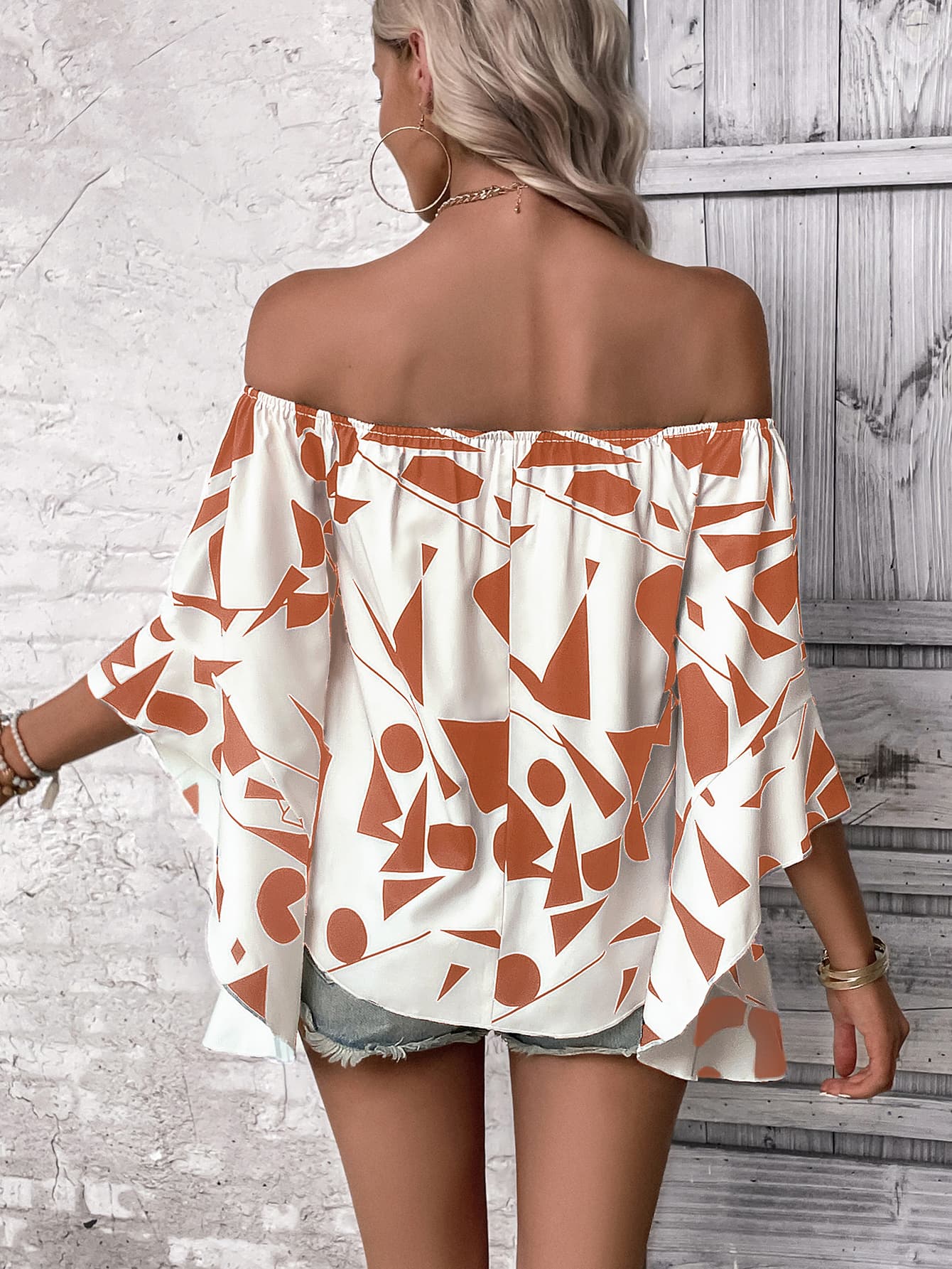 Printed Off-Shoulder Bell Sleeve Blouse - The Goddess Galleries