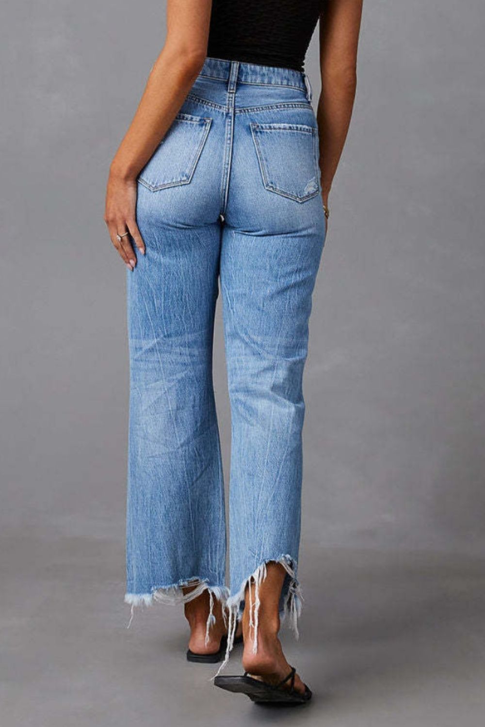 Distressed Raw Hem Jeans with Pockets - The Goddess Galleries