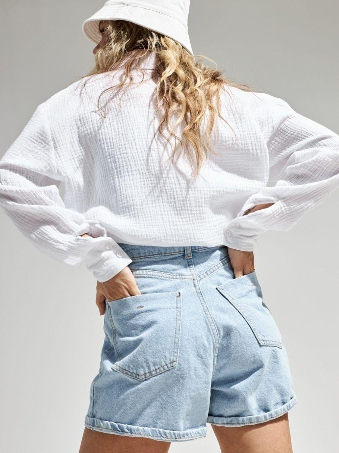Textured Collared Neck Long Sleeve Shirt - The Goddess Galleries