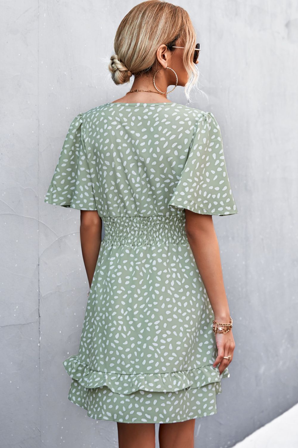 Printed Smocked Waist Layered Surplice Dress - The Goddess Galleries