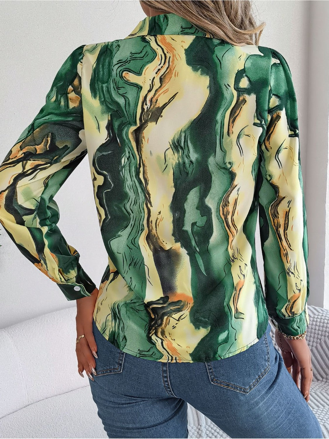 Printed Button Up Long Sleeve Shirt - The Goddess Galleries