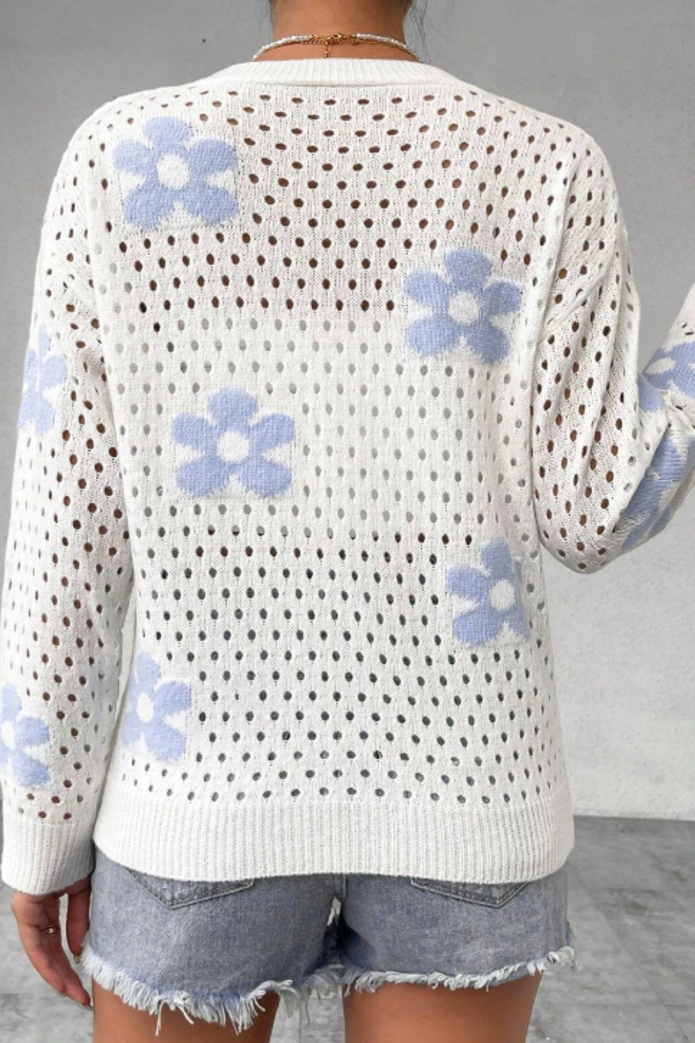 Flower Hollowed Out Button Down Long Sleeve Cardigan - The Goddess Galleries