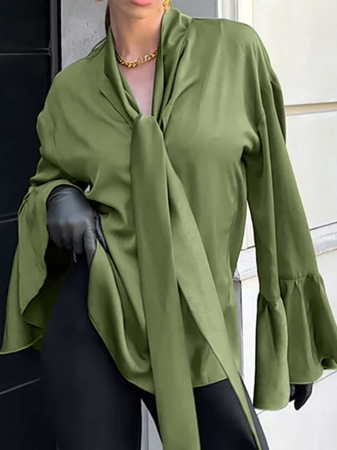Button Down Flounce Sleeve Shirt - The Goddess Galleries