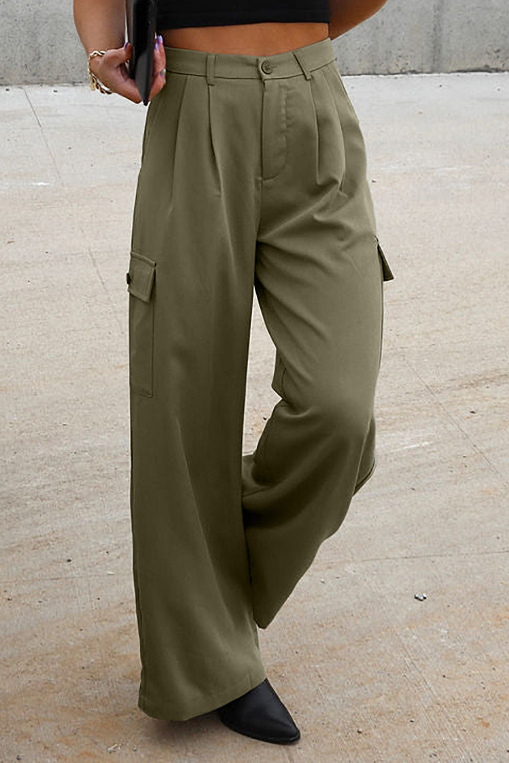 Ruched Wide Leg Pants with Pockets - The Goddess Galleries